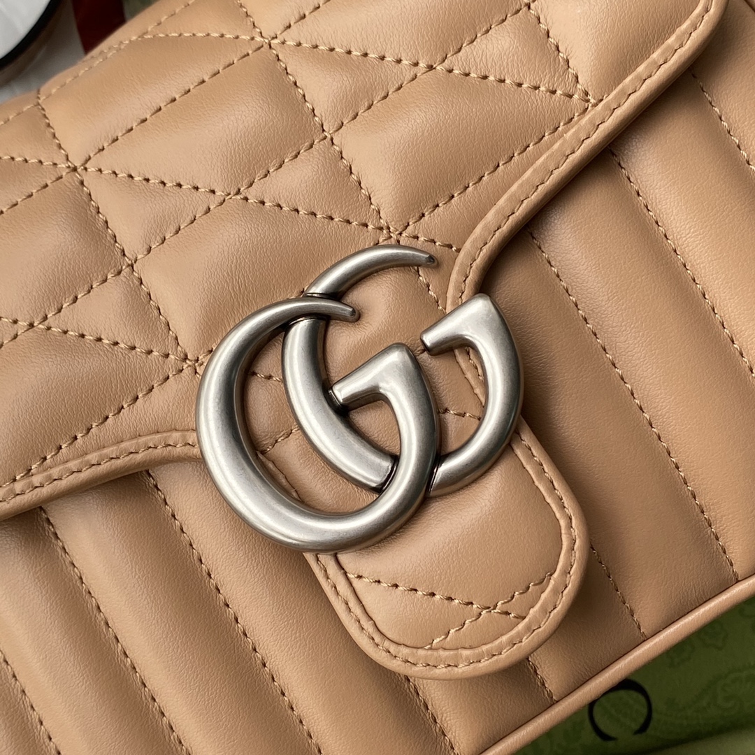 GUCCI 高仿GG Marmont 焦糖菱格肩背包 銀鍊雙G扣｜歐美奢侈品精品推薦