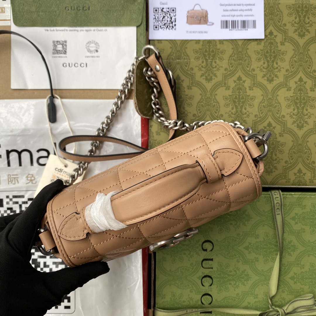 GUCCI 高仿GG Marmont 焦糖菱格肩背包 銀鍊雙G扣｜歐美奢侈品精品推薦