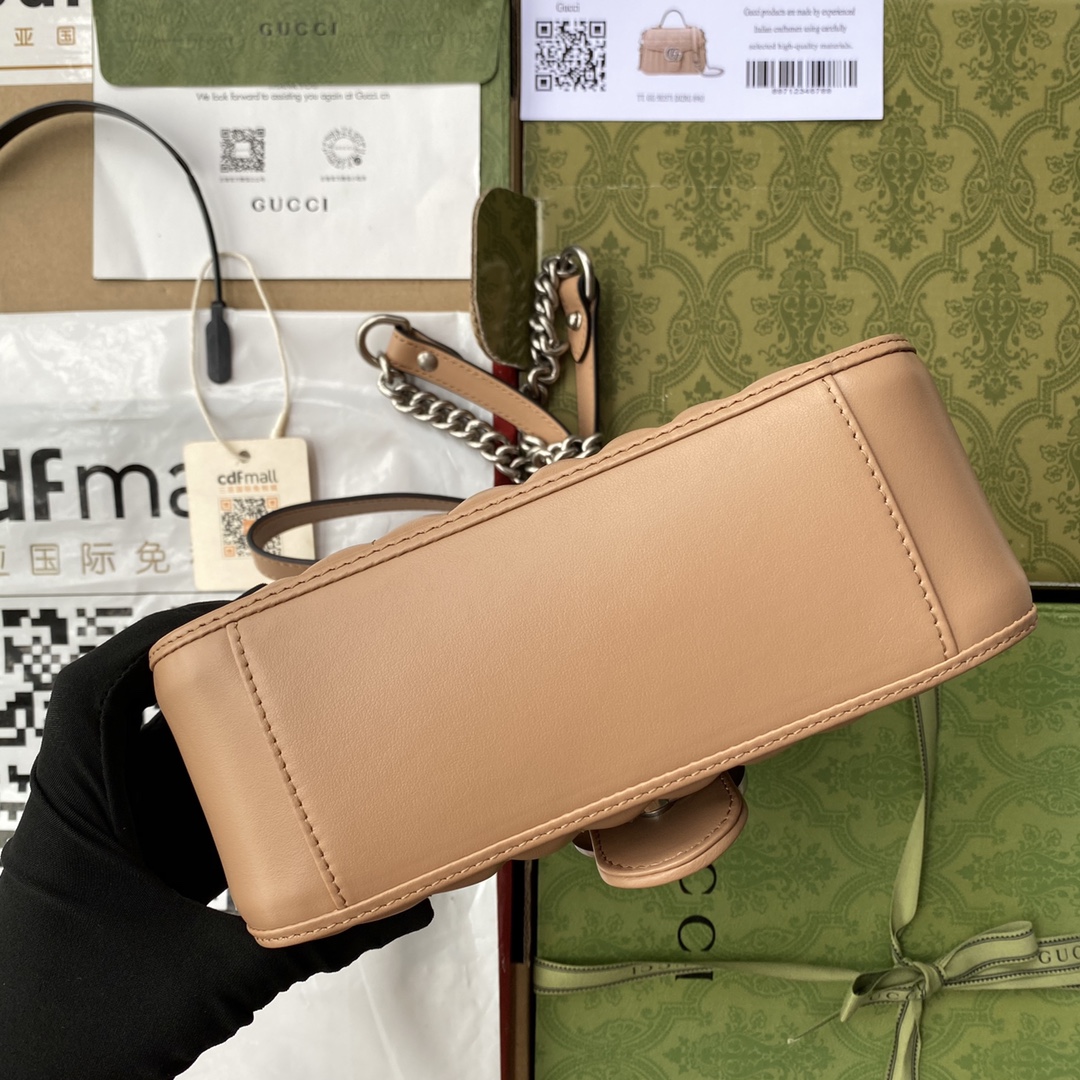 GUCCI 高仿GG Marmont 焦糖菱格肩背包 銀鍊雙G扣｜歐美奢侈品精品推薦