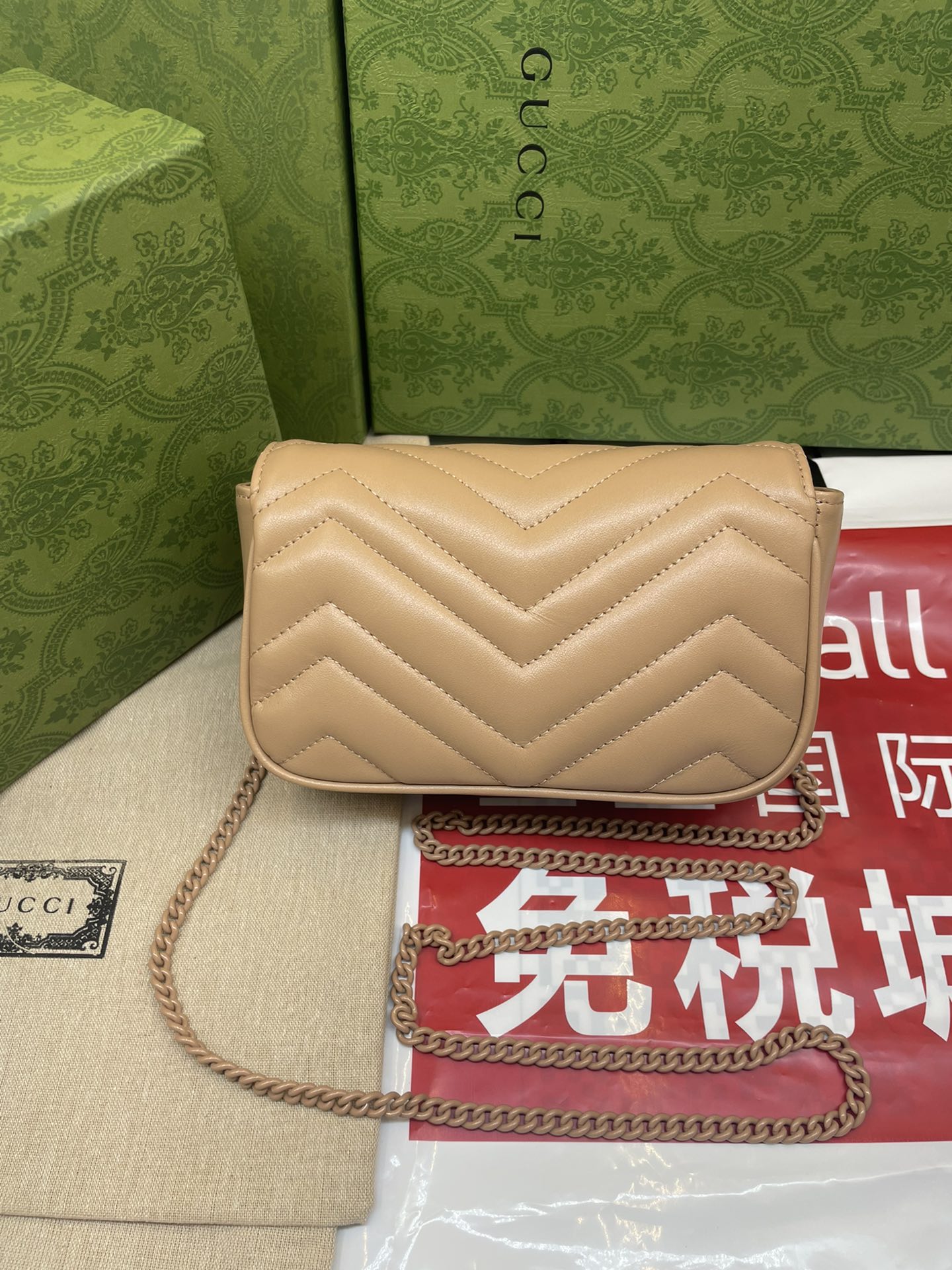 GUCCI 高仿GG Marmont迷你包 476433玫瑰米色 鏈條斜背百搭款｜歐美奢侈品精品推薦