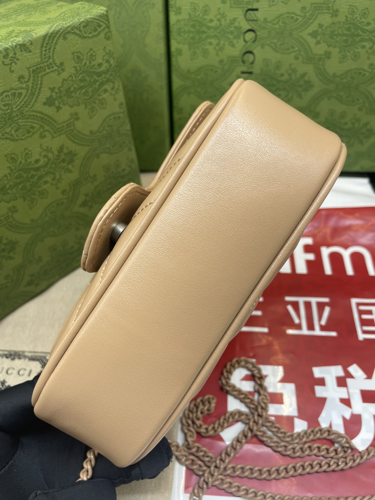 GUCCI 高仿GG Marmont迷你包 476433玫瑰米色 鏈條斜背百搭款｜歐美奢侈品精品推薦