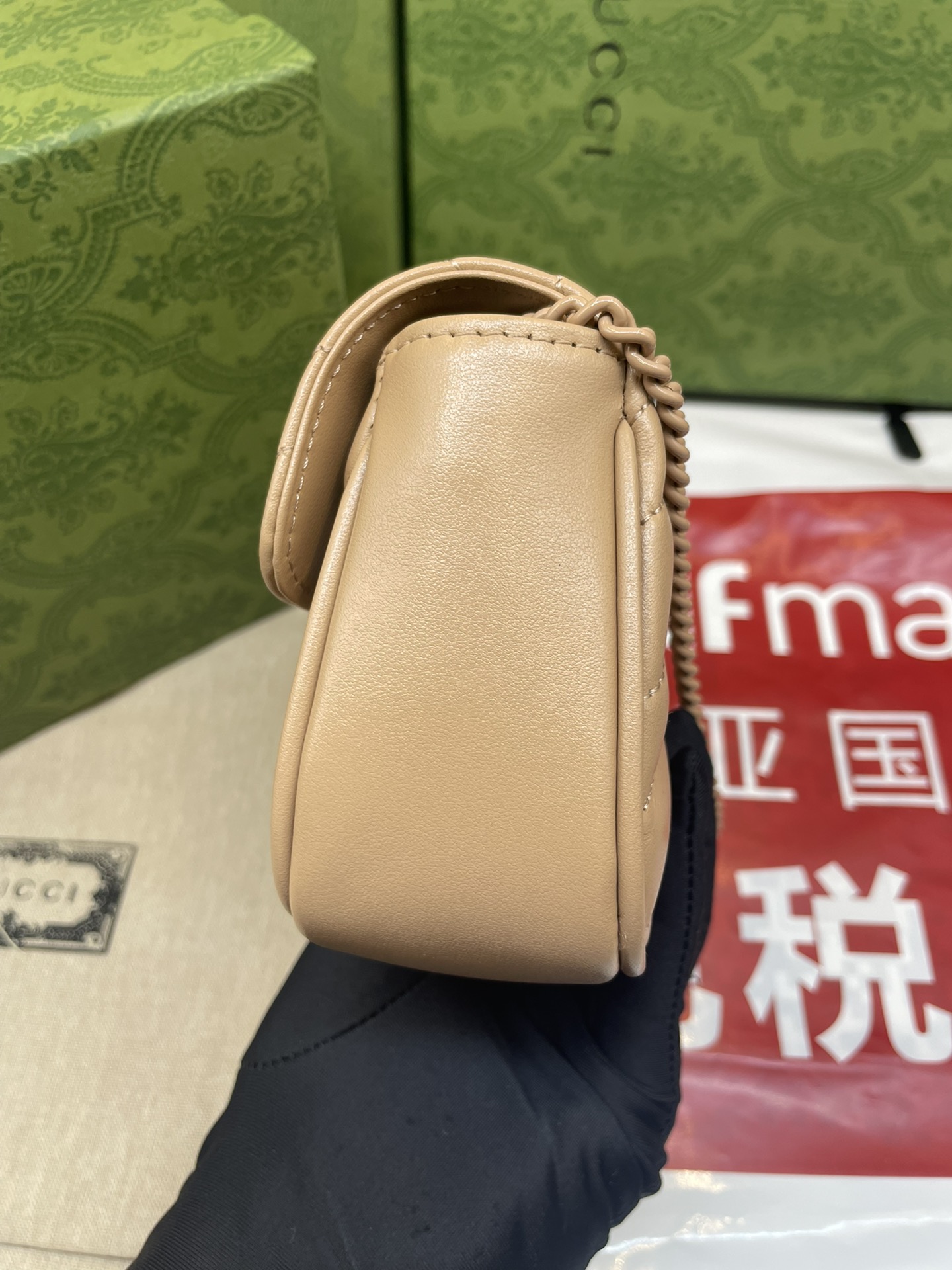 GUCCI 高仿GG Marmont迷你包 476433玫瑰米色 鏈條斜背百搭款｜歐美奢侈品精品推薦