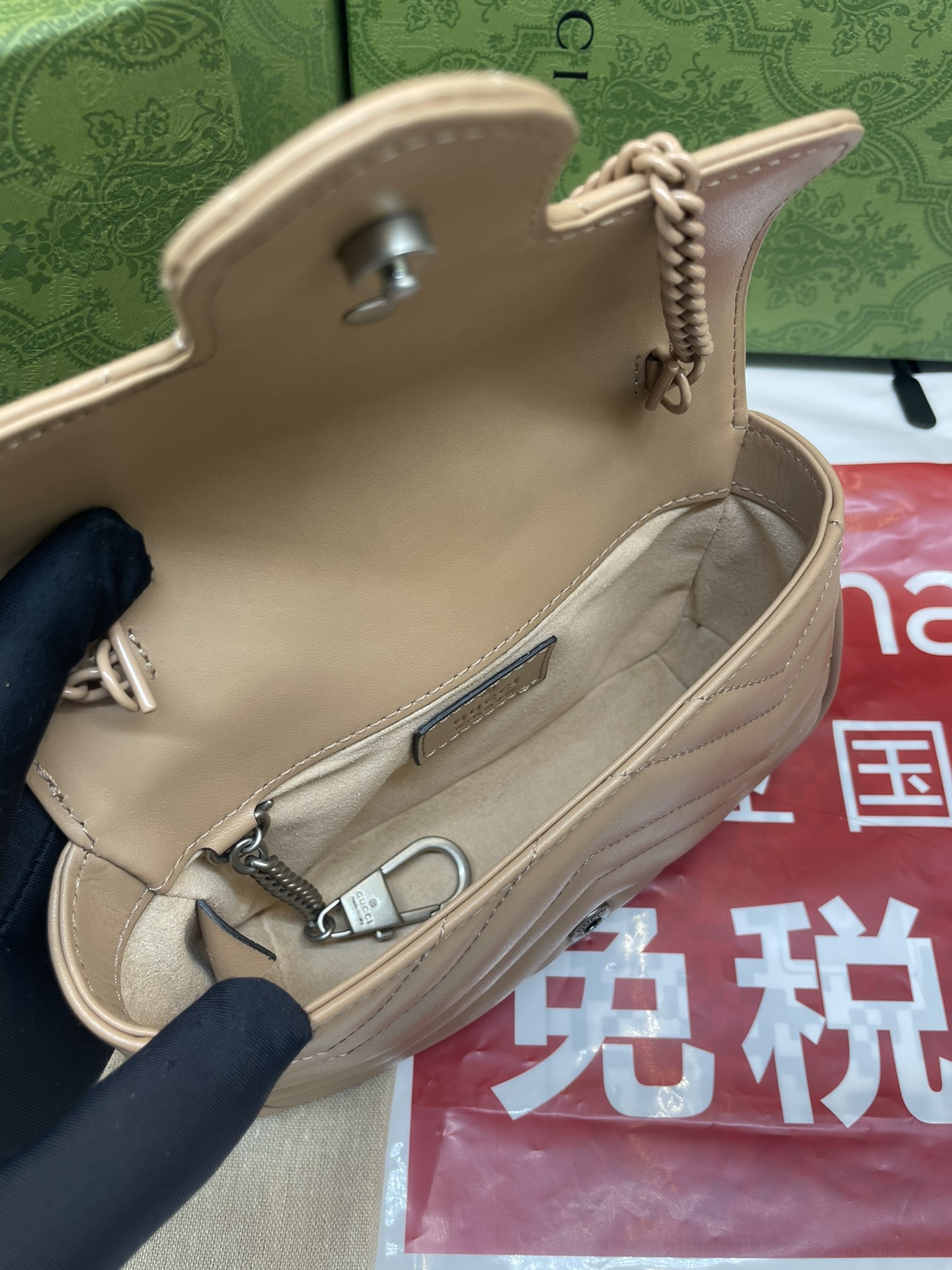 GUCCI 高仿GG Marmont迷你包 476433玫瑰米色 鏈條斜背百搭款｜歐美奢侈品精品推薦