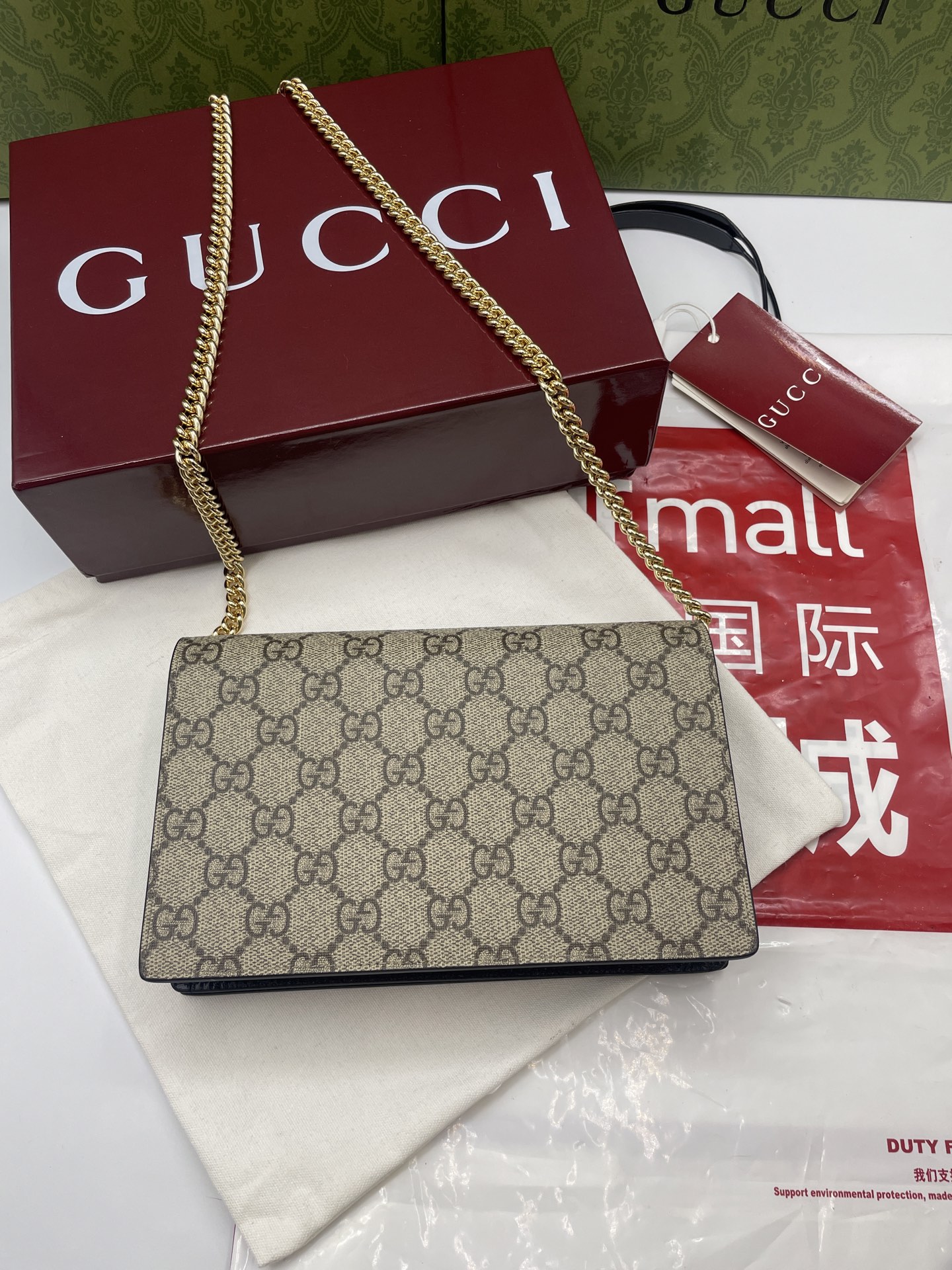 GUCCI 高仿GG帆布拼皮信封包 黑皮金鍊百搭款 女士斜背包推薦｜歐美奢侈品精品推薦