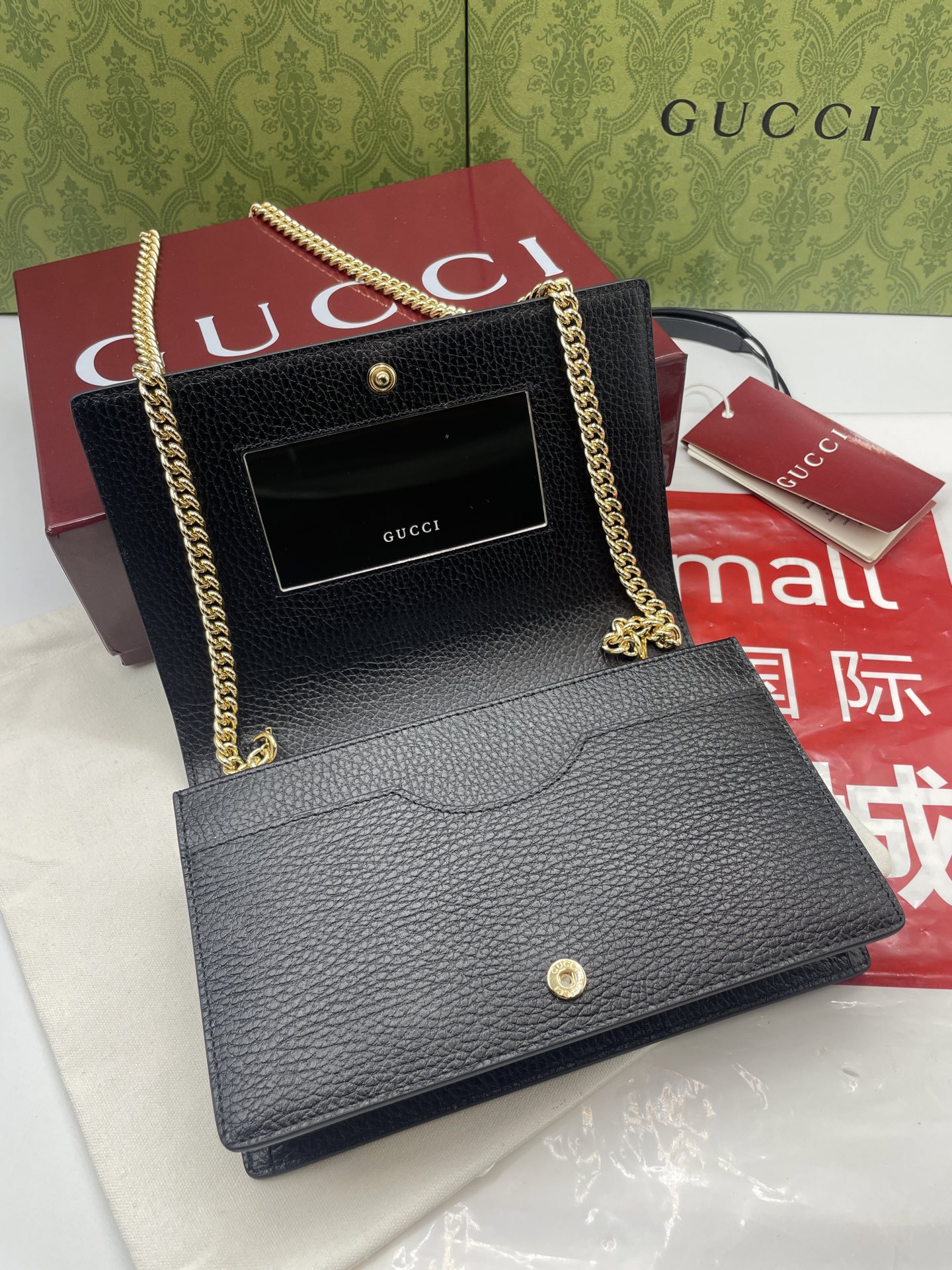 GUCCI 高仿GG帆布拼皮信封包 黑皮金鍊百搭款 女士斜背包推薦｜歐美奢侈品精品推薦