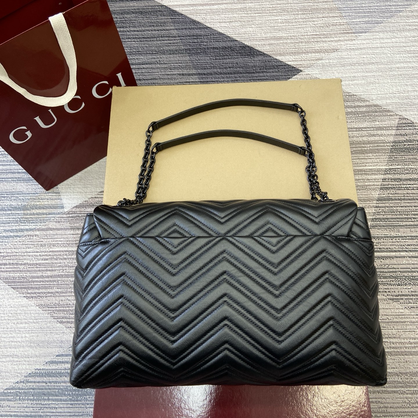 GUCCI 高仿黑色GG Marmont大包款 雙鍊菱格皮革 通勤精品推薦｜歐美奢侈品精品推薦