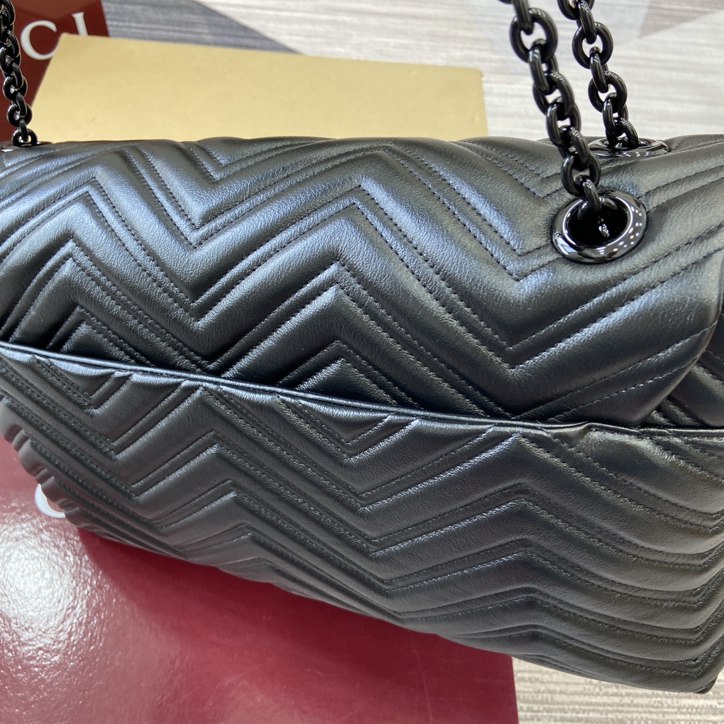 GUCCI 高仿黑色GG Marmont大包款 雙鍊菱格皮革 通勤精品推薦｜歐美奢侈品精品推薦