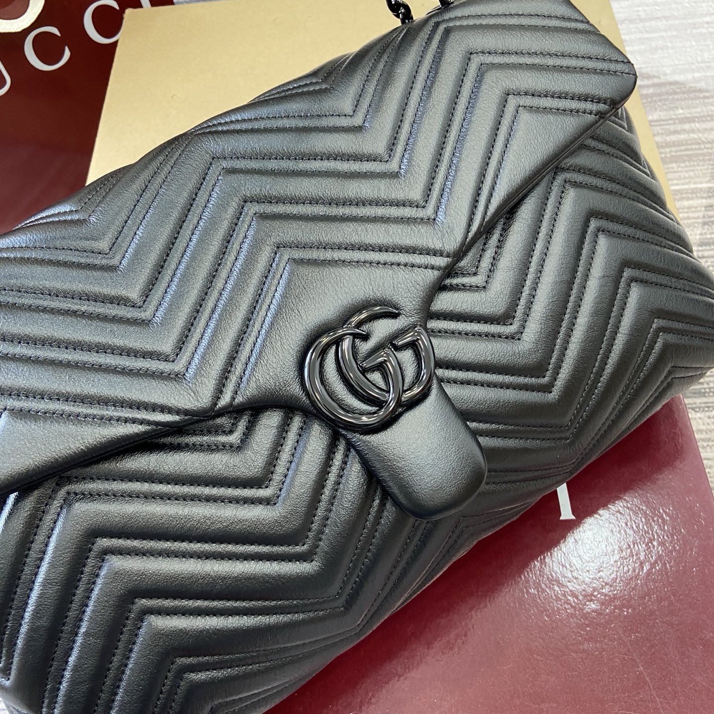 GUCCI 高仿黑色GG Marmont大包款 雙鍊菱格皮革 通勤精品推薦｜歐美奢侈品精品推薦