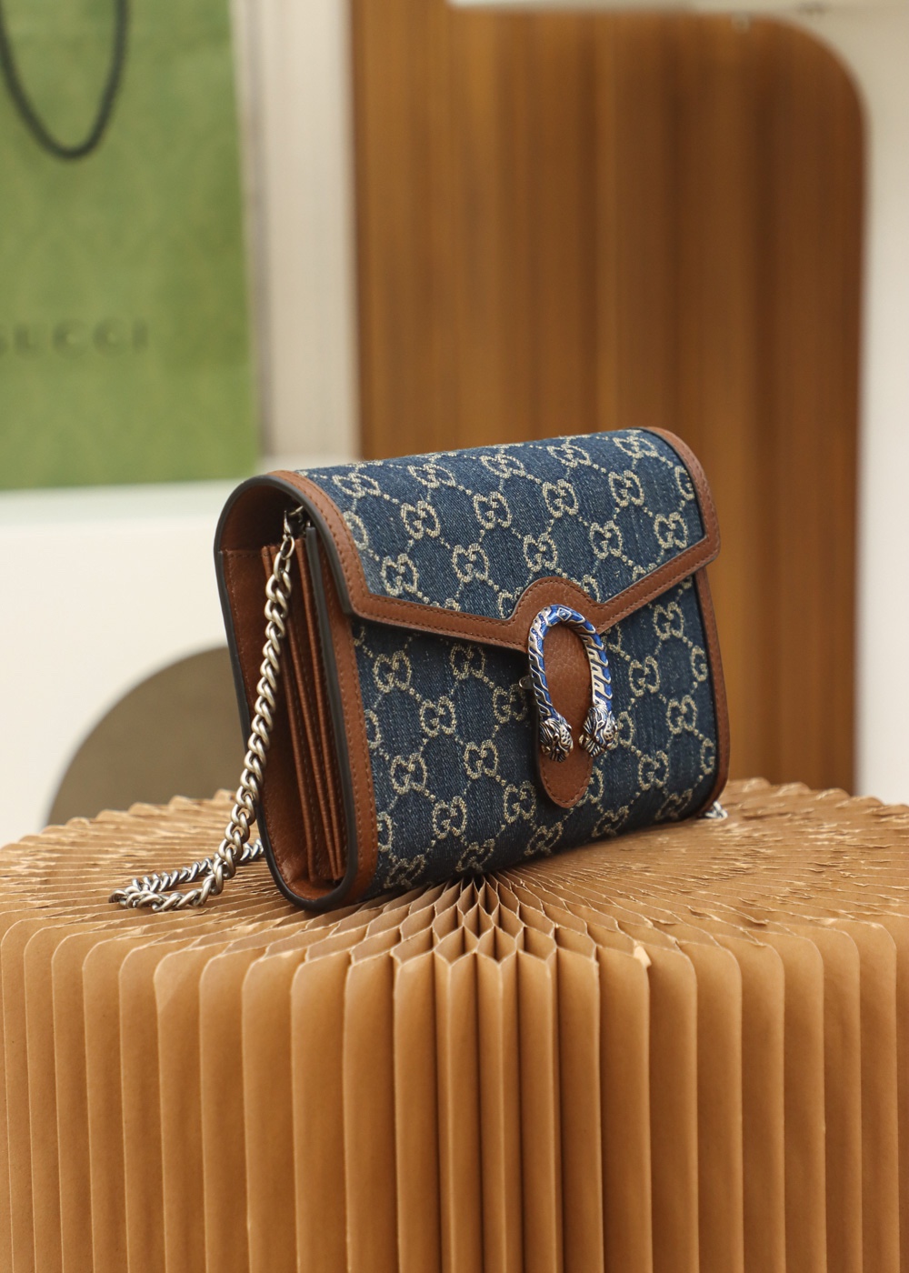 Gucci一比一Dionysus長夾造型鏈條包 女士丹寧風格新作推薦｜歐美奢侈品精品推薦