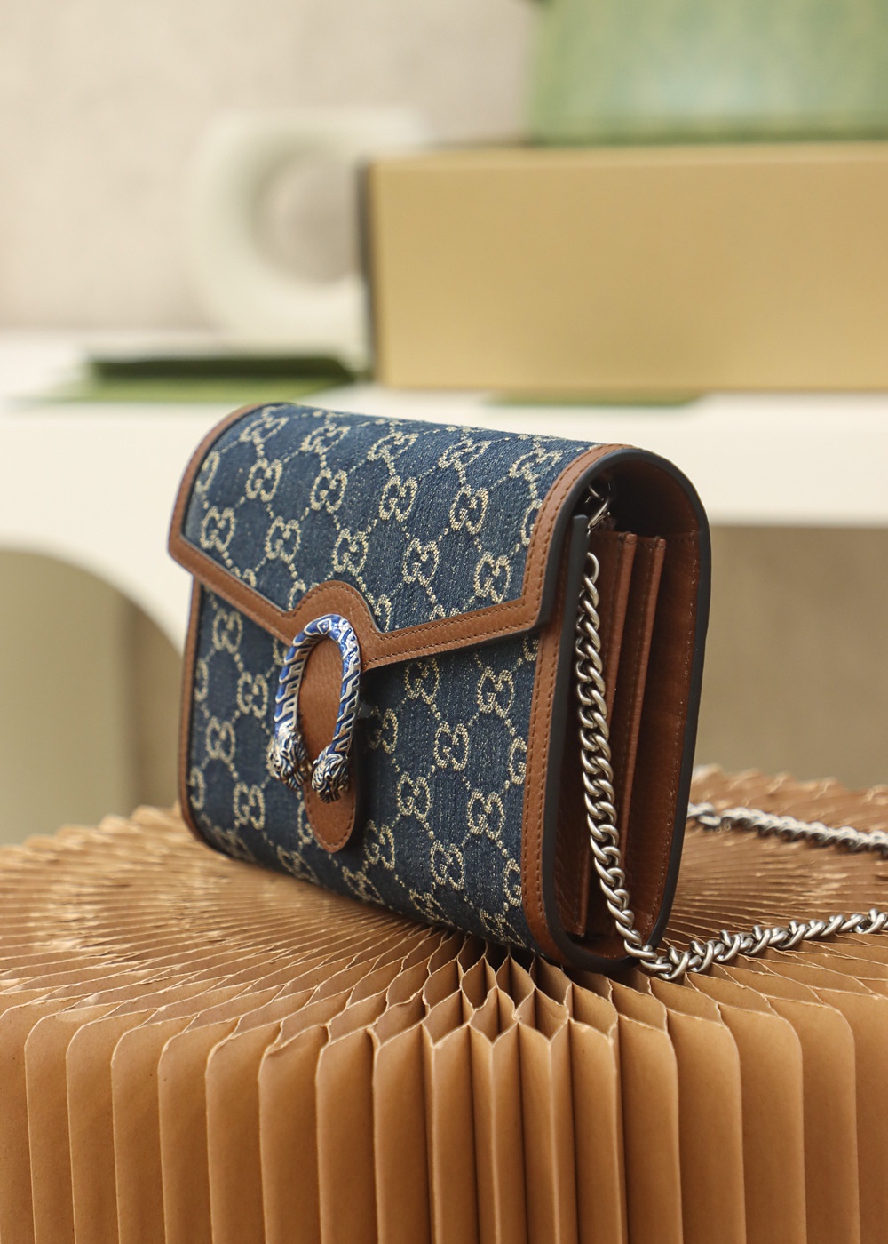 Gucci一比一Dionysus長夾造型鏈條包 女士丹寧風格新作推薦｜歐美奢侈品精品推薦