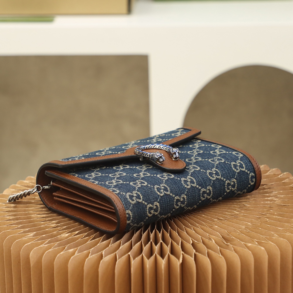Gucci一比一Dionysus長夾造型鏈條包 女士丹寧風格新作推薦｜歐美奢侈品精品推薦