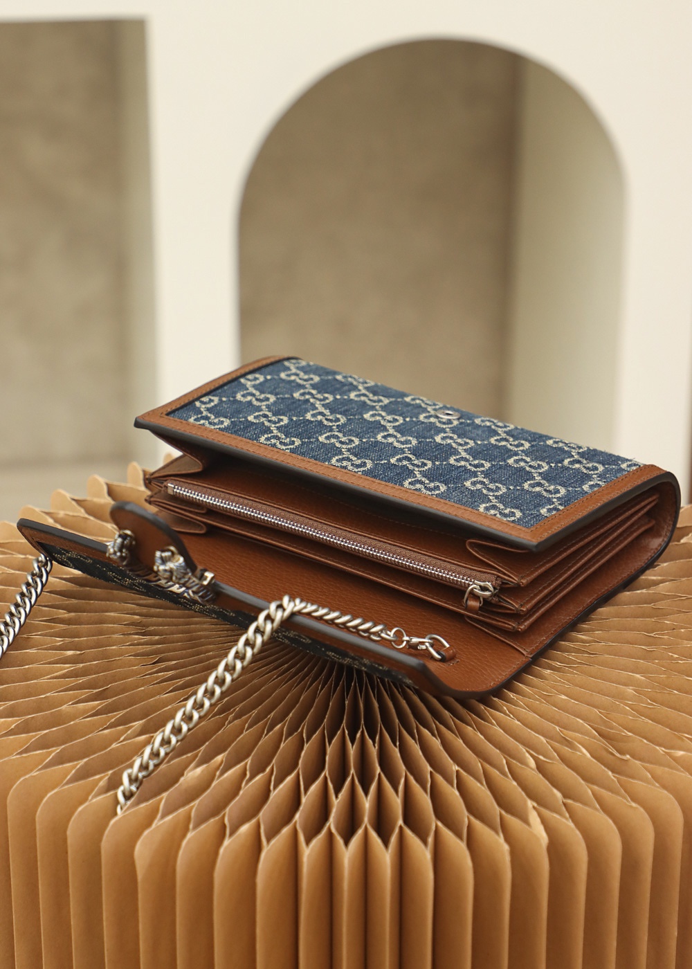 Gucci一比一Dionysus長夾造型鏈條包 女士丹寧風格新作推薦｜歐美奢侈品精品推薦