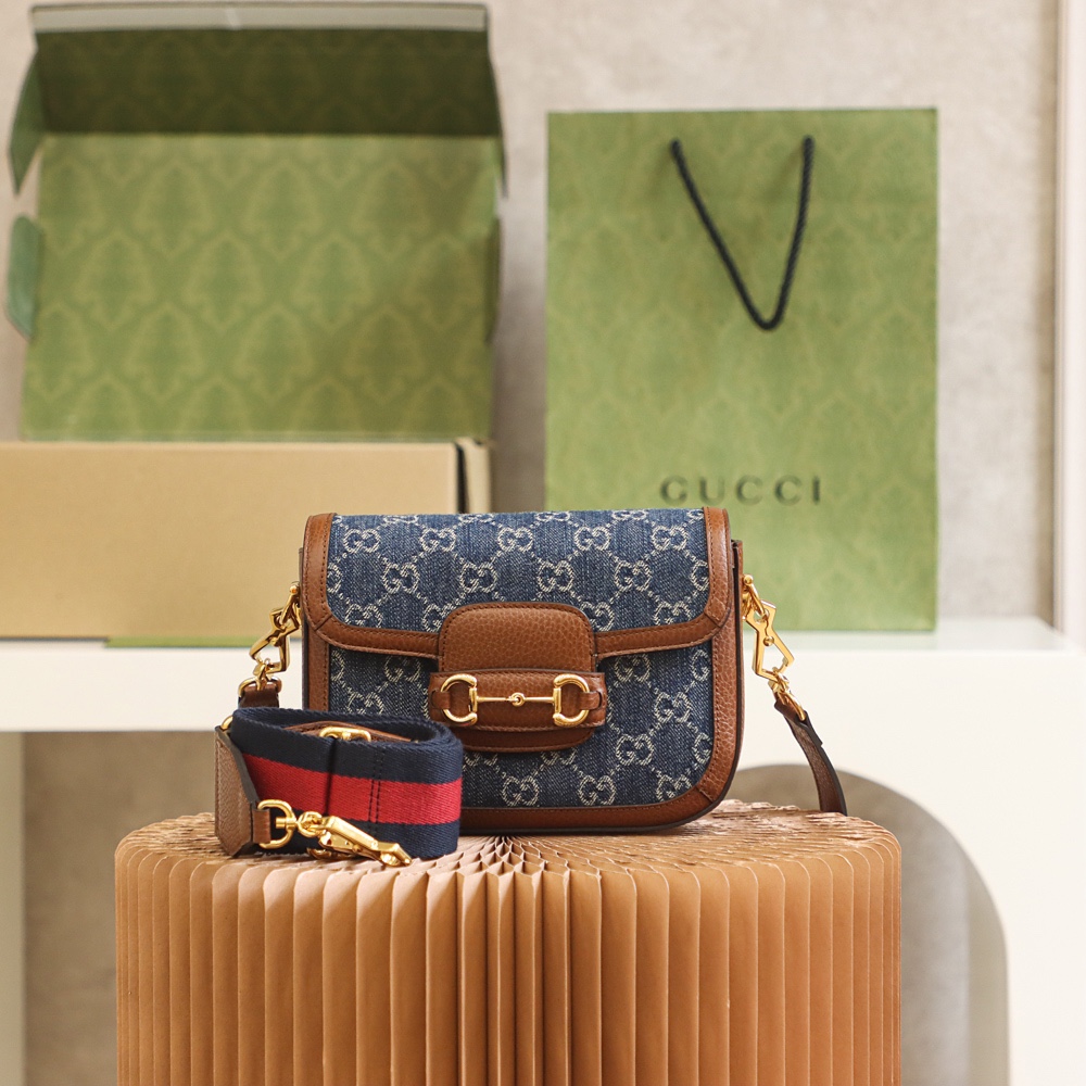 Gucci高仿Horsebit GG丹寧迷你包 女用藍布拼皮設計輕巧百搭款