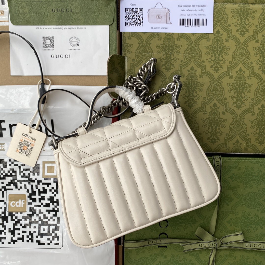 Gucci 高仿女款GG Marmont奶白肩背包 鏈條設計百搭必備｜歐美奢侈品精品推薦