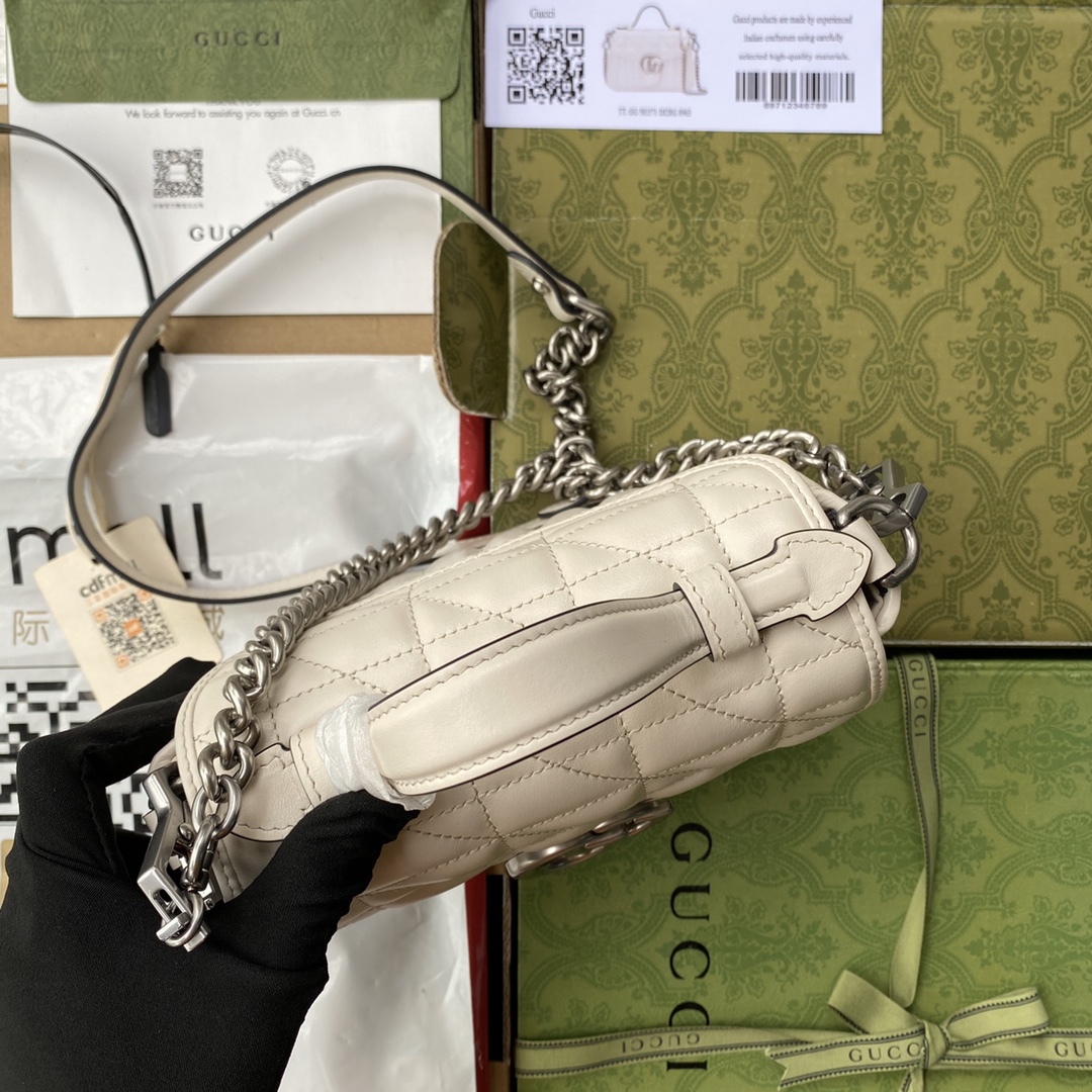 Gucci 高仿女款GG Marmont奶白肩背包 鏈條設計百搭必備｜歐美奢侈品精品推薦