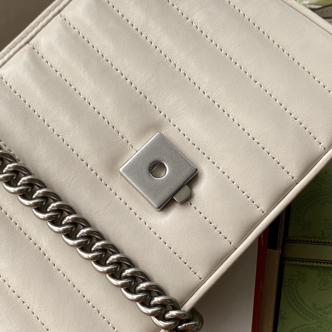 Gucci 高仿女款GG Marmont奶白肩背包 鏈條設計百搭必備｜歐美奢侈品精品推薦