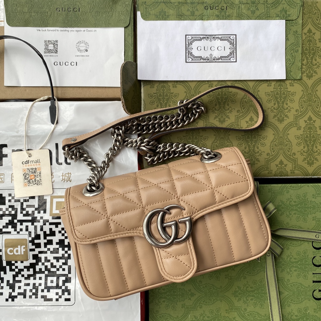 Gucci 高仿GG Marmont卡其鍊帶包 女用人氣款休閒通勤