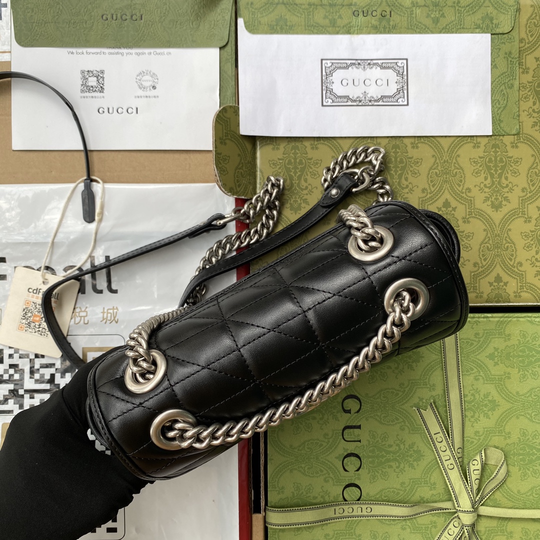 Gucci 高仿GG Marmont雙鍊條黑色女用包 通勤百搭首選｜歐美奢侈品精品推薦