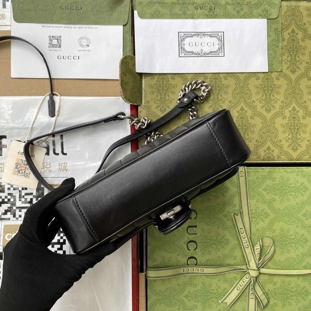 Gucci 高仿GG Marmont雙鍊條黑色女用包 通勤百搭首選｜歐美奢侈品精品推薦