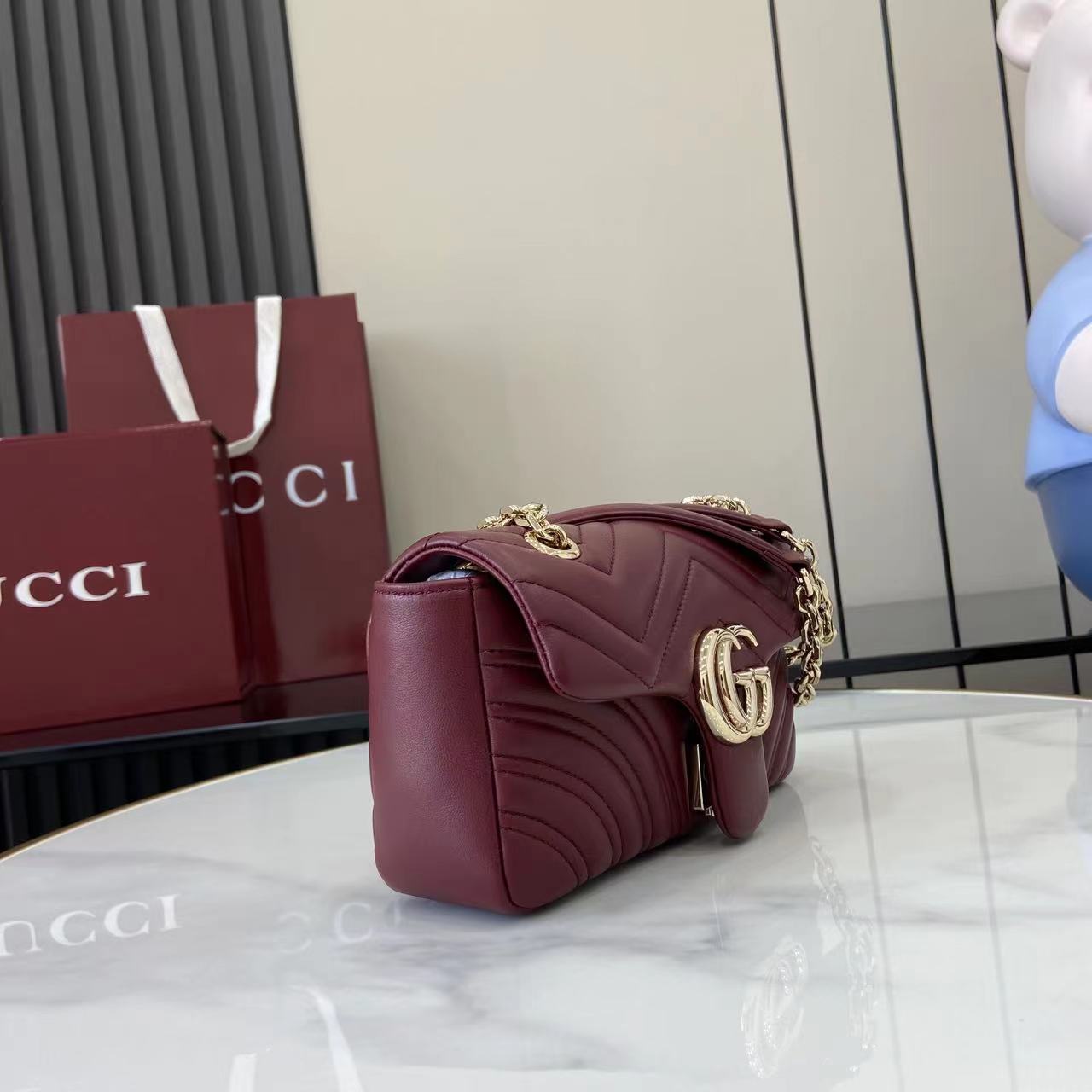 Gucci 高仿GG Marmont酒紅小包 女用氣質鍊帶精品｜歐美奢侈品精品推薦