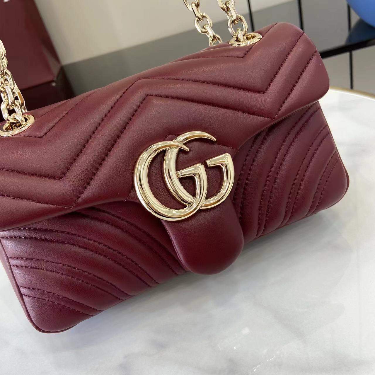 Gucci 高仿GG Marmont酒紅小包 女用氣質鍊帶精品｜歐美奢侈品精品推薦