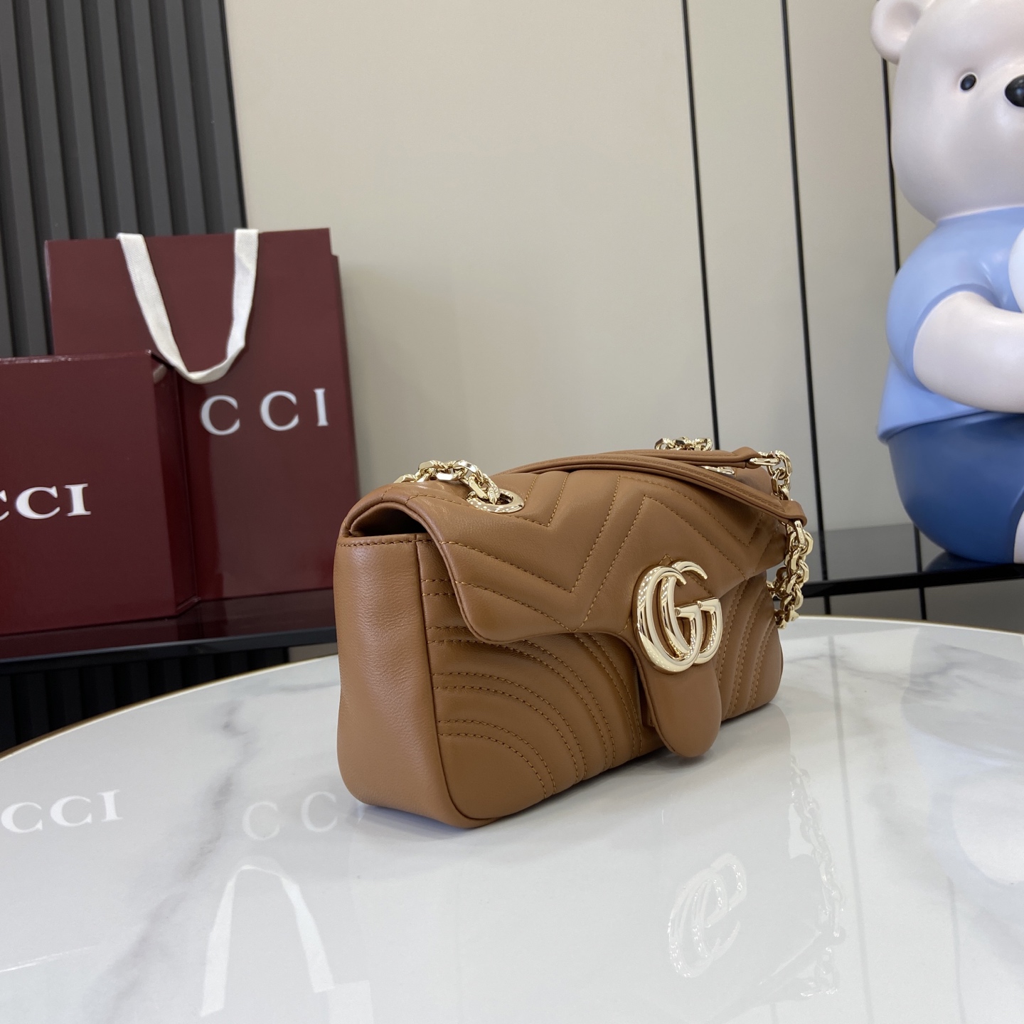 Gucci 一比一GG Marmont焦糖棕小包 女用秋冬鍊帶款｜歐美奢侈品精品推薦