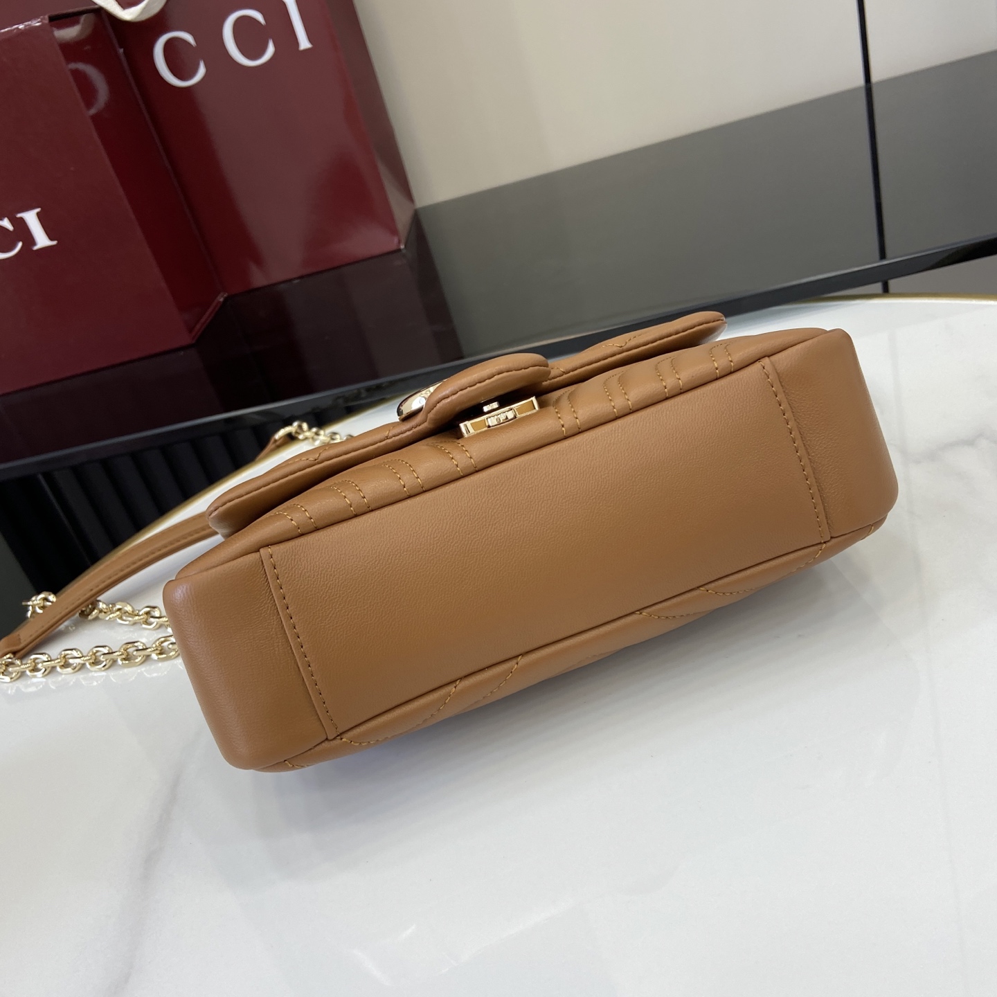 Gucci 一比一GG Marmont焦糖棕小包 女用秋冬鍊帶款｜歐美奢侈品精品推薦