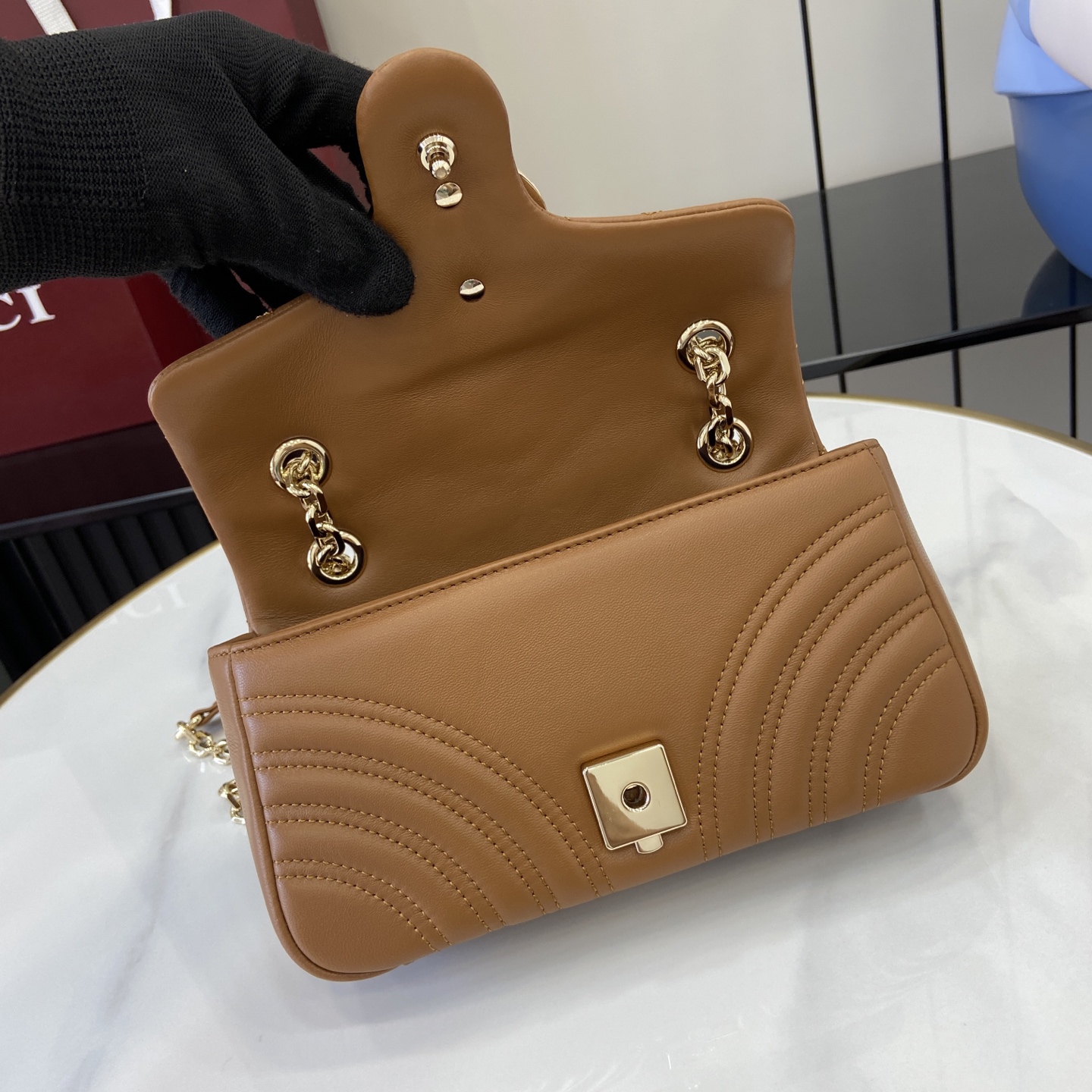 Gucci 一比一GG Marmont焦糖棕小包 女用秋冬鍊帶款｜歐美奢侈品精品推薦