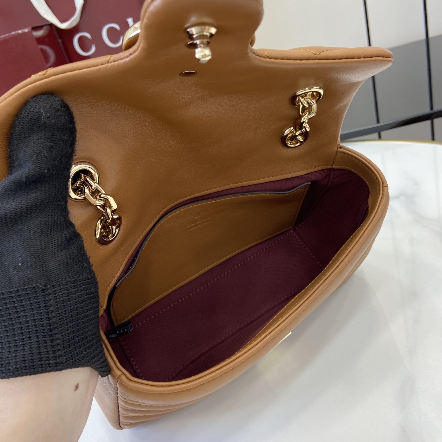 Gucci 一比一GG Marmont焦糖棕小包 女用秋冬鍊帶款｜歐美奢侈品精品推薦