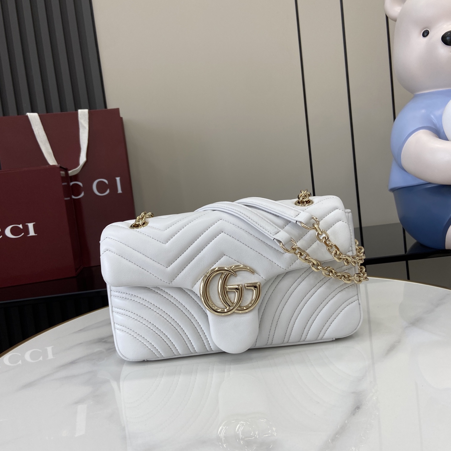 Gucci 高仿GG Marmont白色金鍊大包 女用斜背日常首選