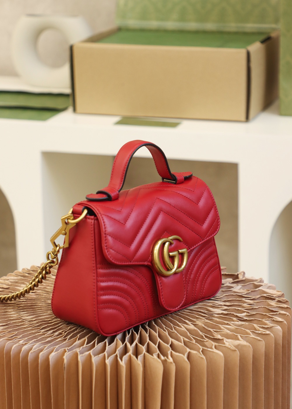 GUCCI原單紅色小手提包GG Marmont設計可肩背可斜背｜歐美奢侈品精品推薦