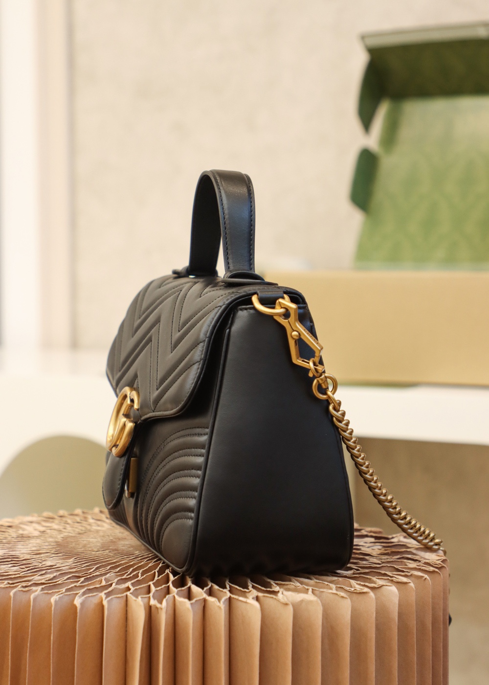 GUCCI A貨黑色手提包女款多功能設計鏈條細節精緻呈現｜歐美奢侈品精品推薦