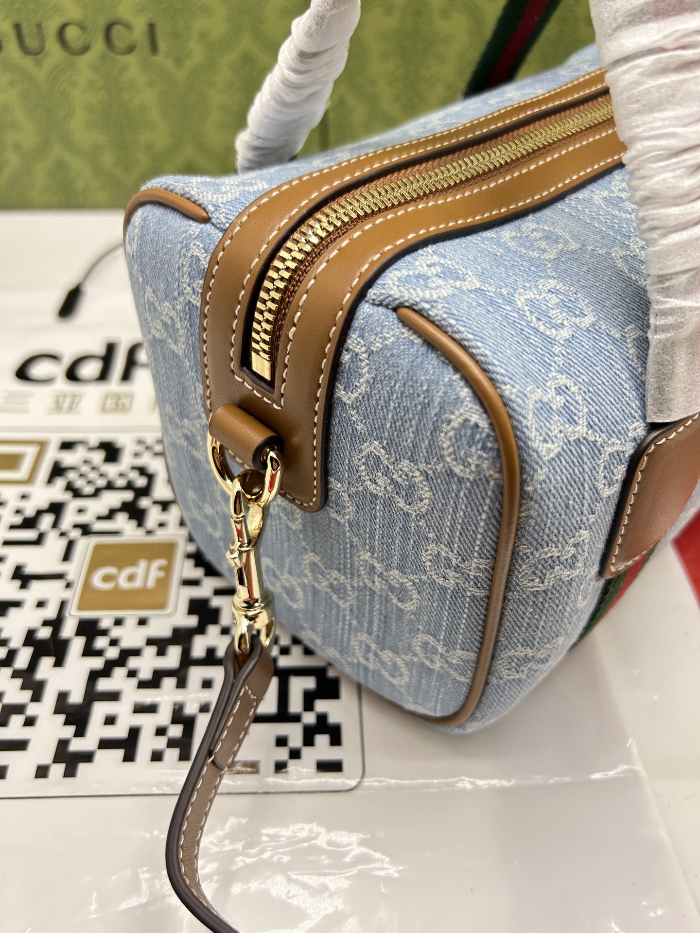 Gucci高仿牛仔藍迷你手提包GG織帶復古斜背兩用｜歐美奢侈品精品推薦