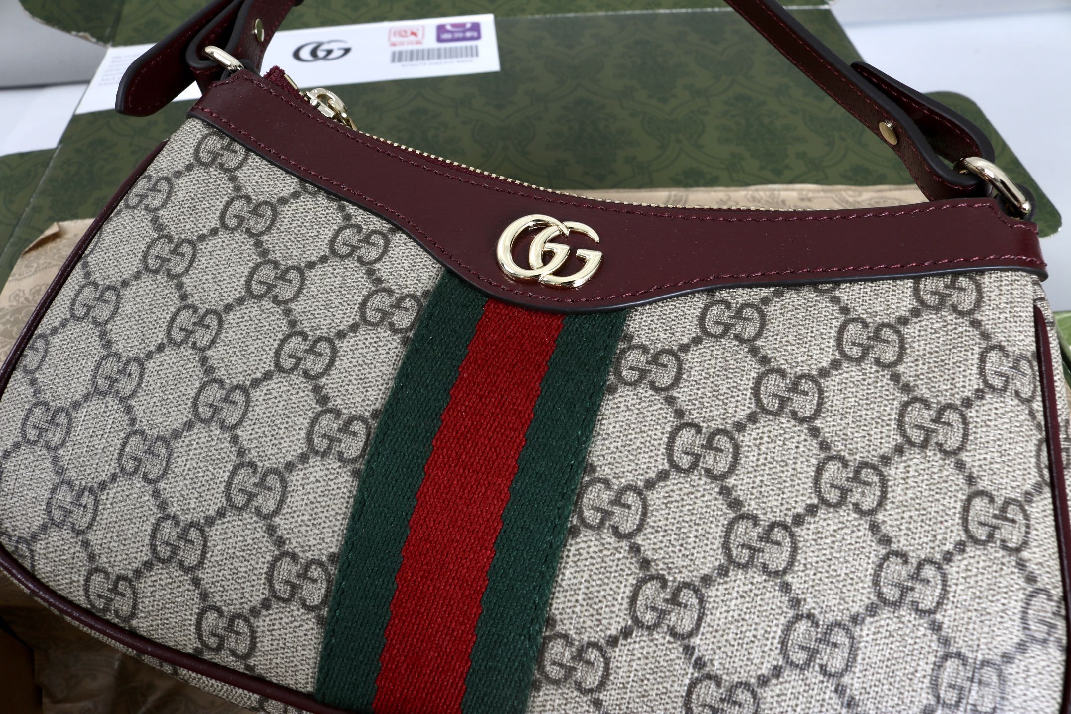 GucciA貨迷你腋下包酒紅飾邊GG老花復古風通勤小包｜歐美奢侈品精品推薦