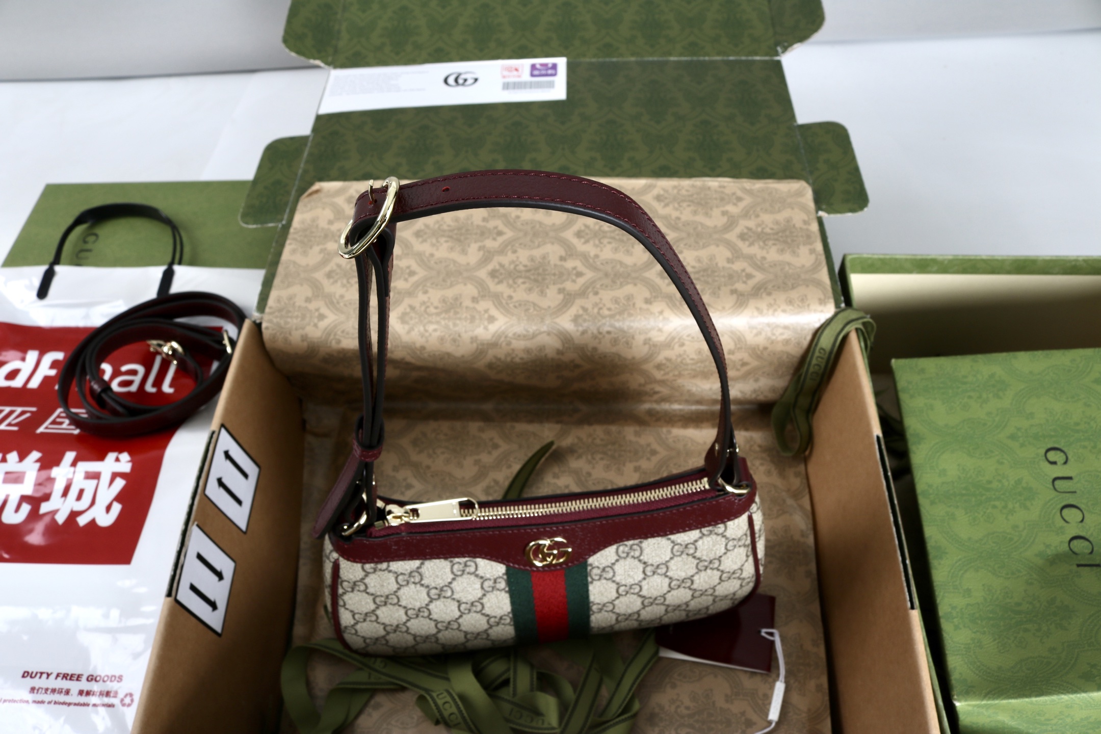 GucciA貨迷你腋下包酒紅飾邊GG老花復古風通勤小包｜歐美奢侈品精品推薦