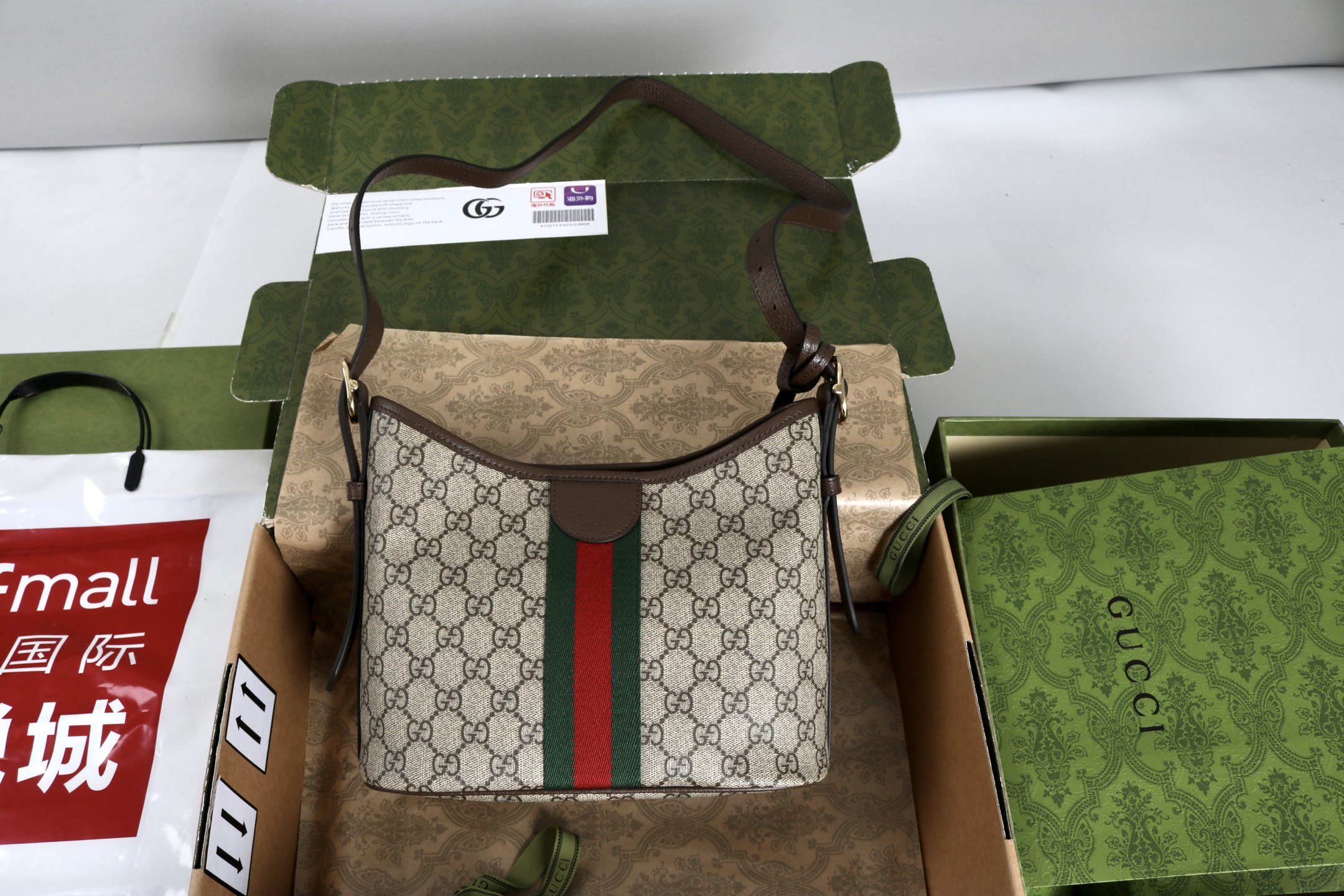 GucciA貨老花水桶包女款GG帆布紅綠織帶復古設計｜歐美奢侈品精品推薦