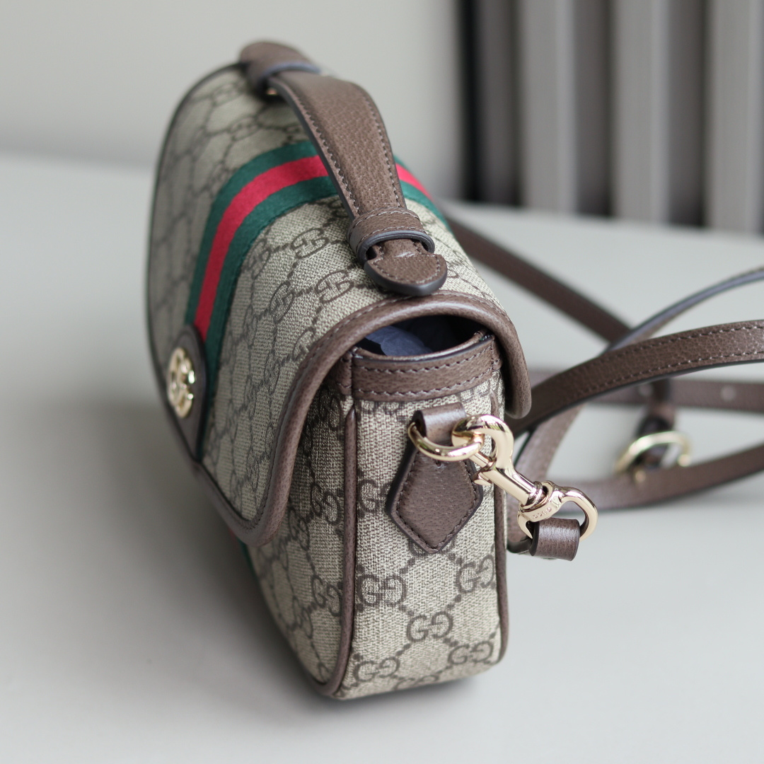 Gucci高仿迷你手提包GG老花復刻紅綠織帶日常斜背兩用｜歐美奢侈品精品推薦