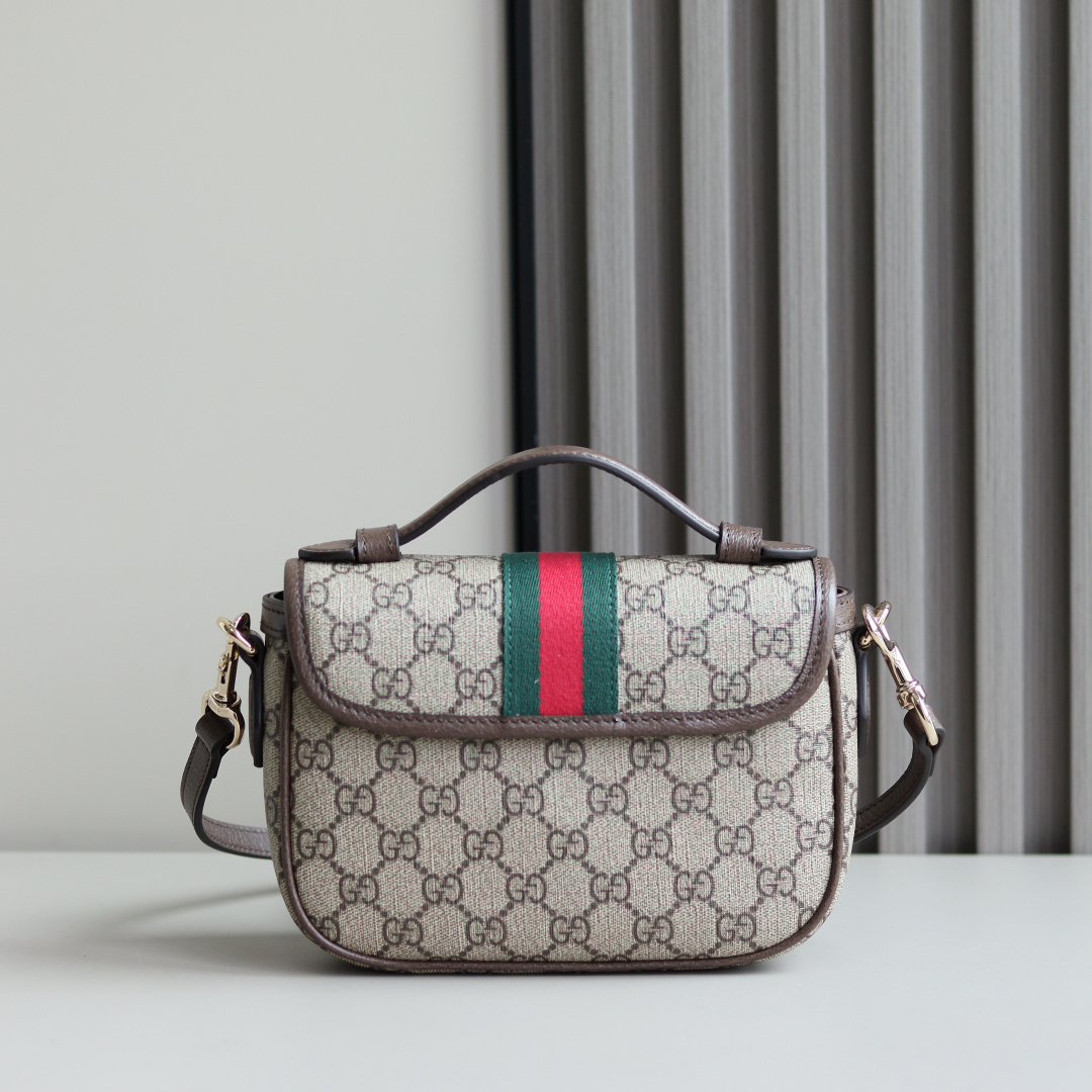 Gucci高仿迷你手提包GG老花復刻紅綠織帶日常斜背兩用｜歐美奢侈品精品推薦