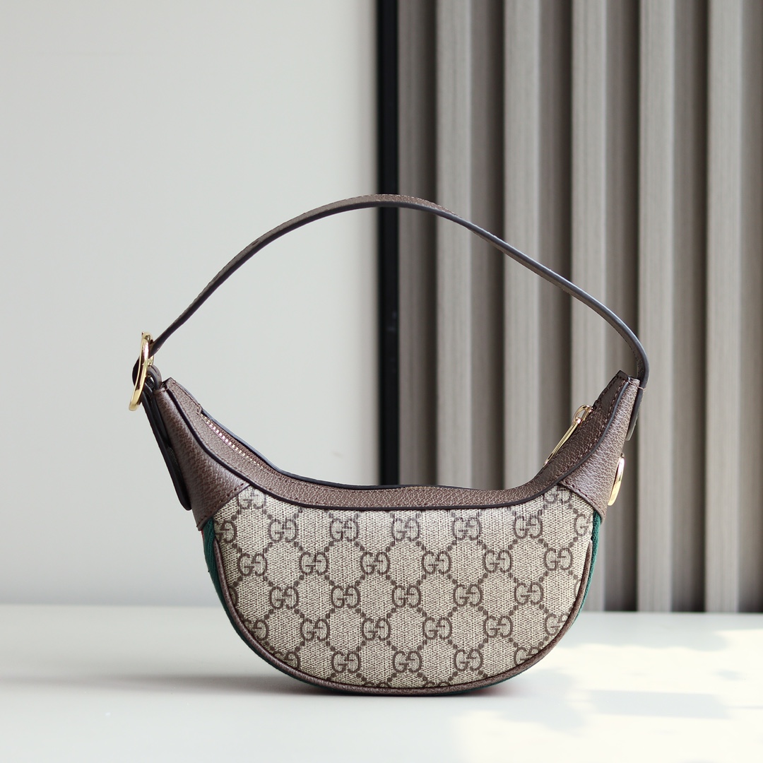 Gucci原單迷你月牙包GG老花帆布復古小包斜背女款