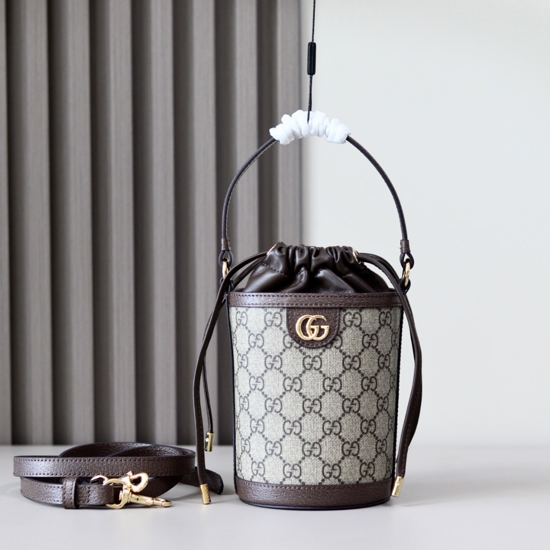 Gucci一比一水桶包迷你款GG老花設計復刻抽繩造型