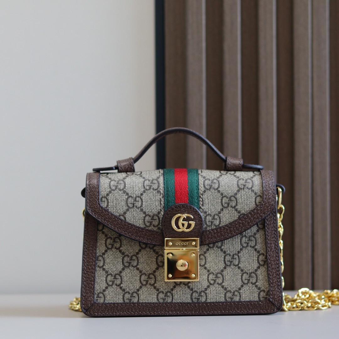 Gucci高仿Ophidia老花鎖頭包 女款精巧鍊帶復古設計
