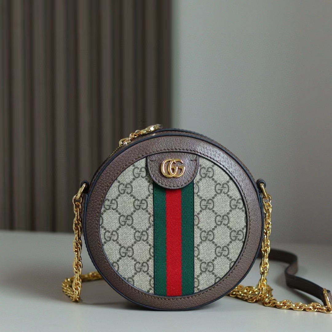 Gucci一比一Ophidia圓形老花包 金鏈斜背復古亮點單品