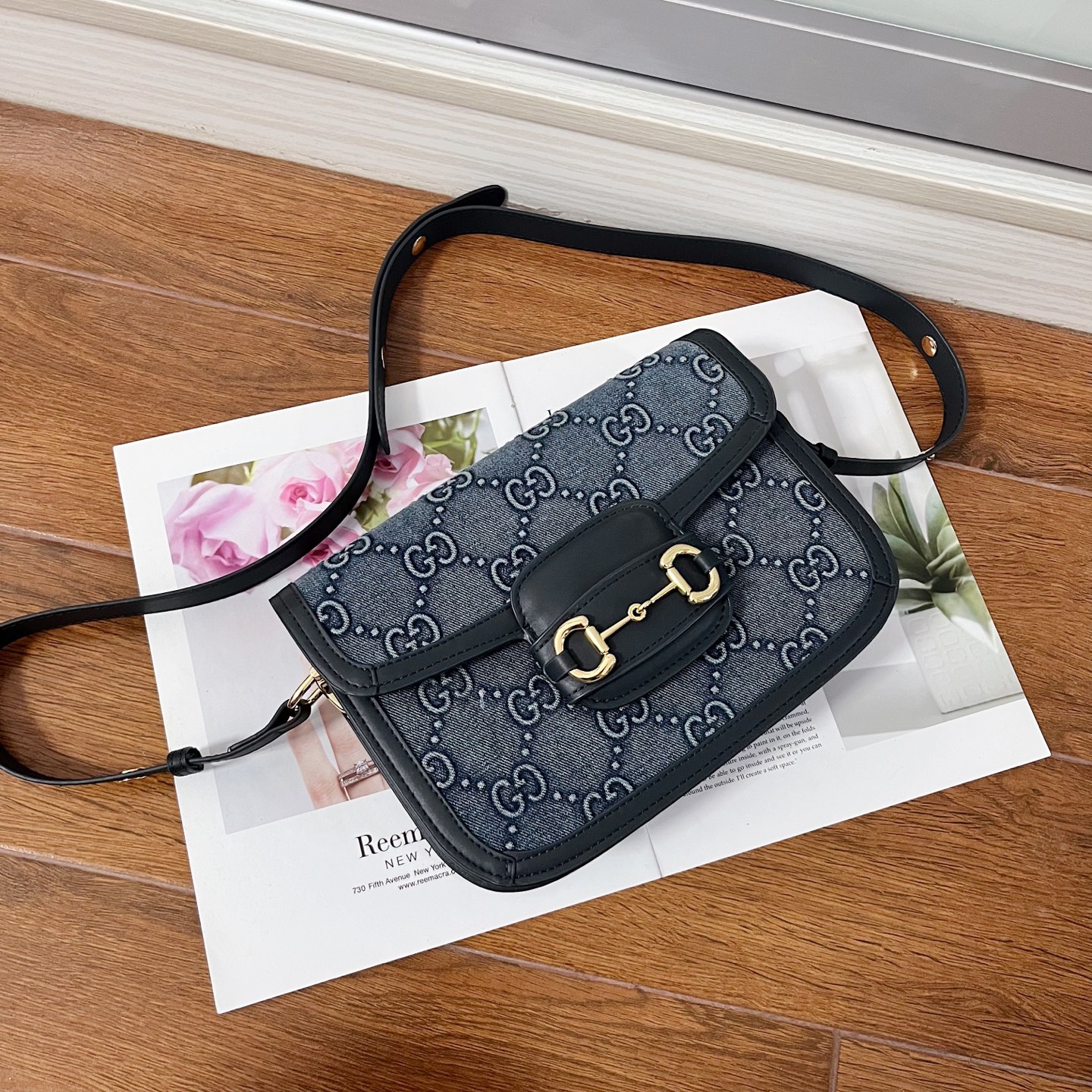 Gucci一比一Horsebit 1955丹寧老花包 經典復刻藍灰款