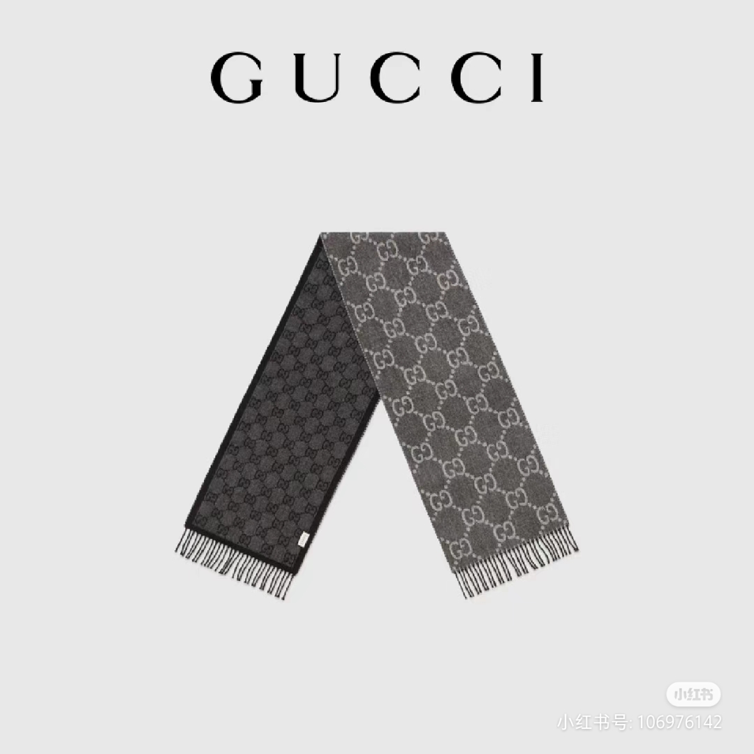 Gucci 高仿雙面男士圍巾 經典黑灰 GG 提花｜歐美奢侈品精品推薦