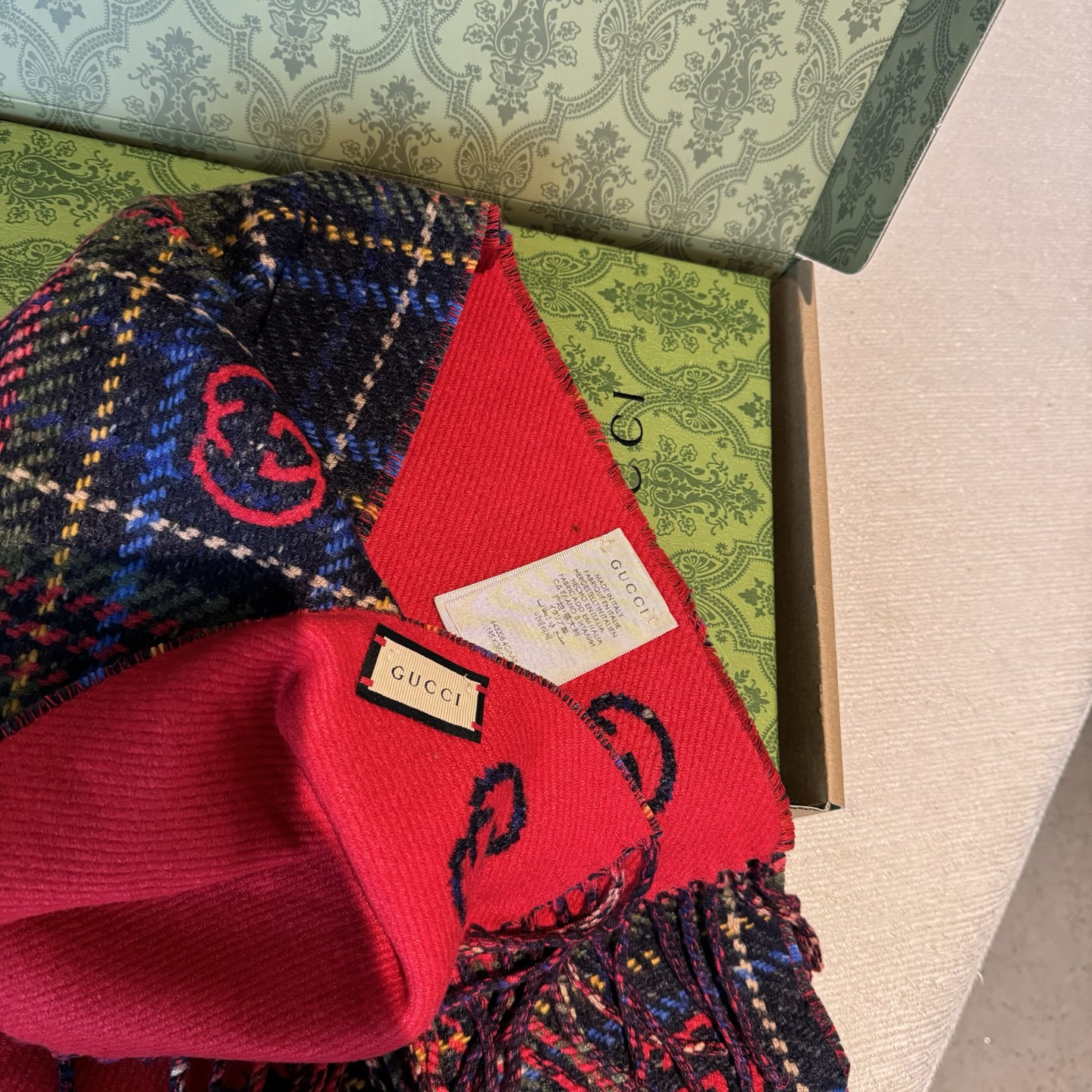 Gucci 高仿格紋圍巾 紅藍GG提花設計 秋冬吸睛款｜歐美奢侈品精品推薦