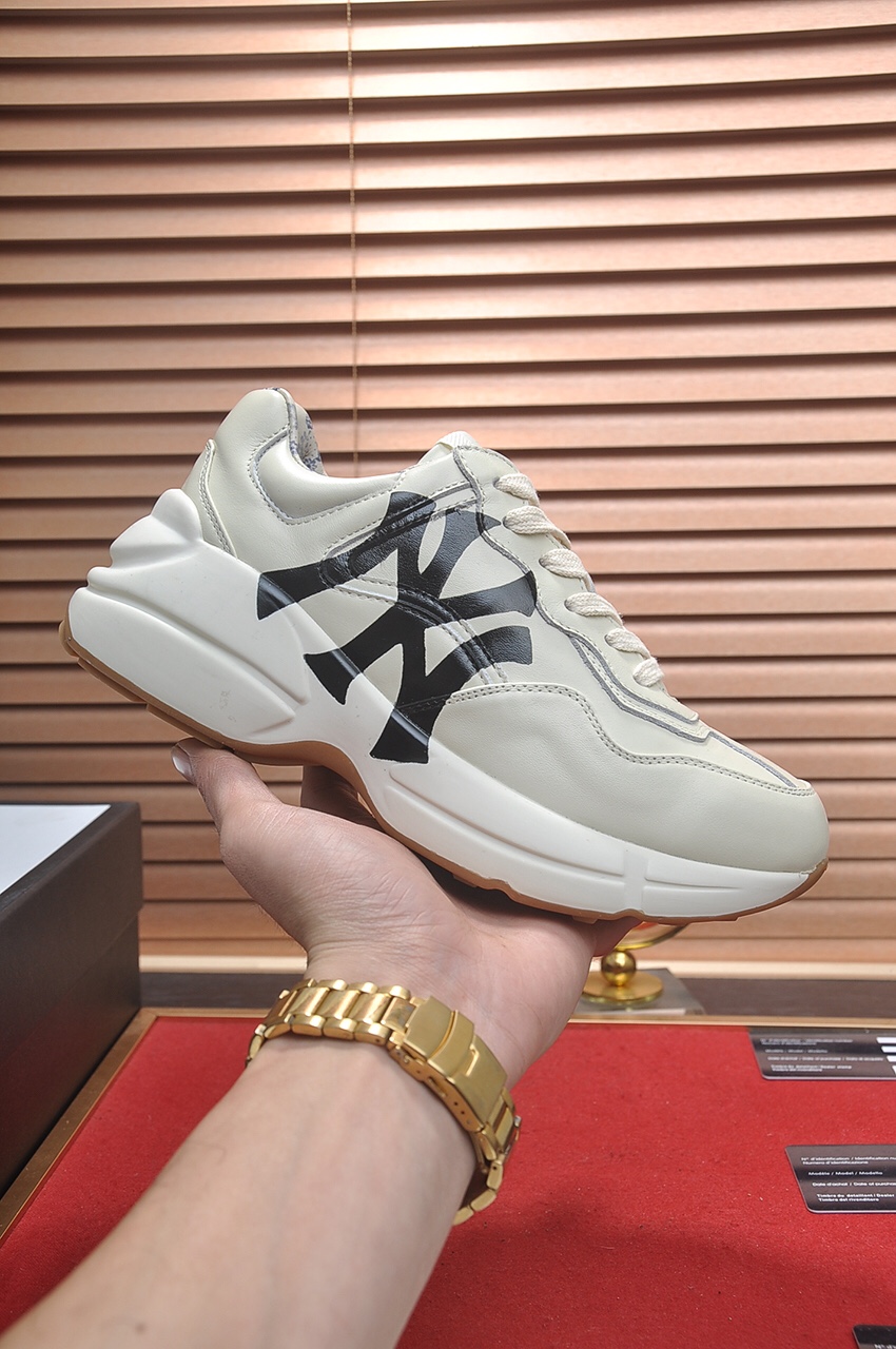 Gucci一比一男士NY標厚底運動鞋 米白經典配色簡約有型