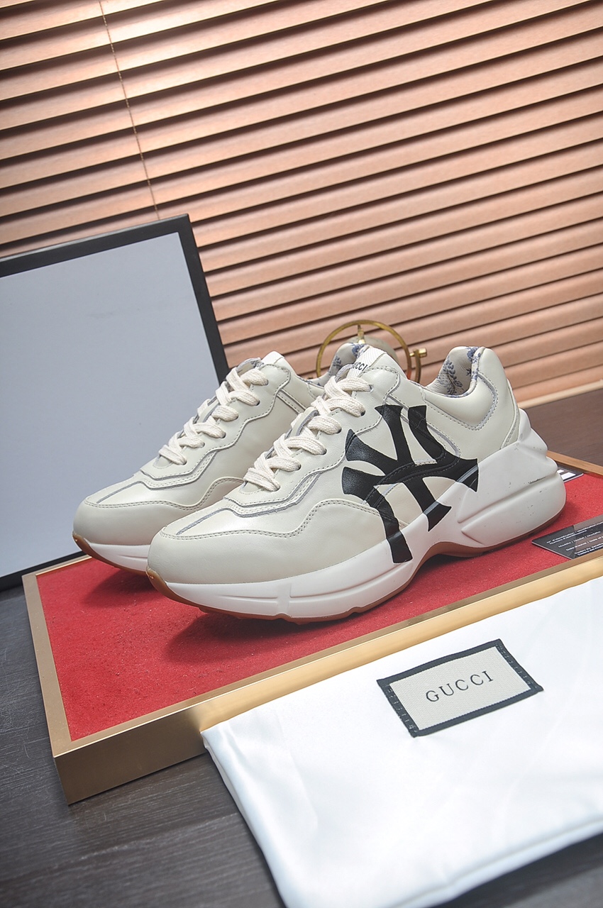 Gucci一比一男士NY標厚底運動鞋 米白經典配色簡約有型｜歐美奢侈品精品推薦