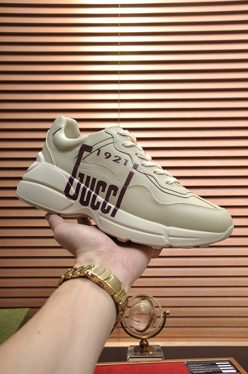 Gucci原單男款1921復古印花運動鞋 奢華米白色系百搭款