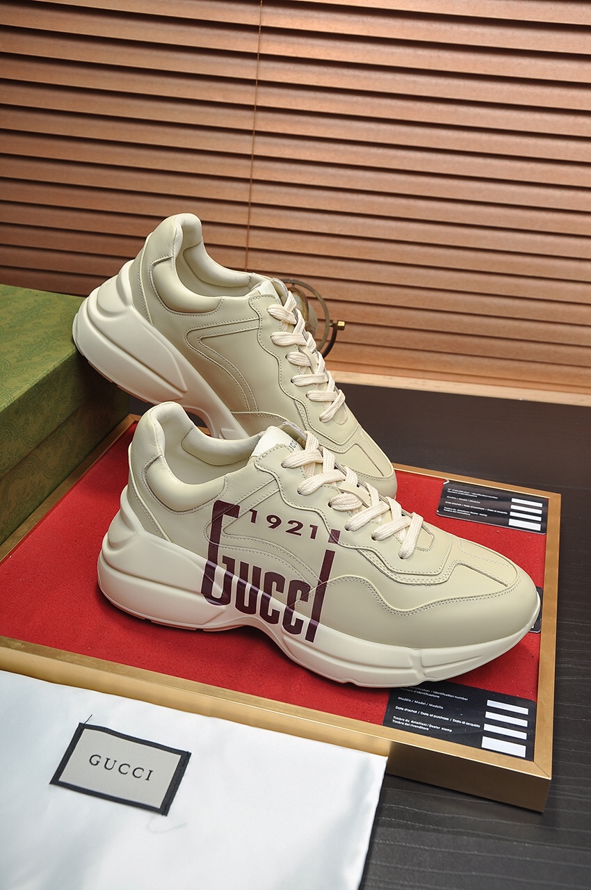 Gucci原單男款1921復古印花運動鞋 奢華米白色系百搭款｜歐美奢侈品精品推薦