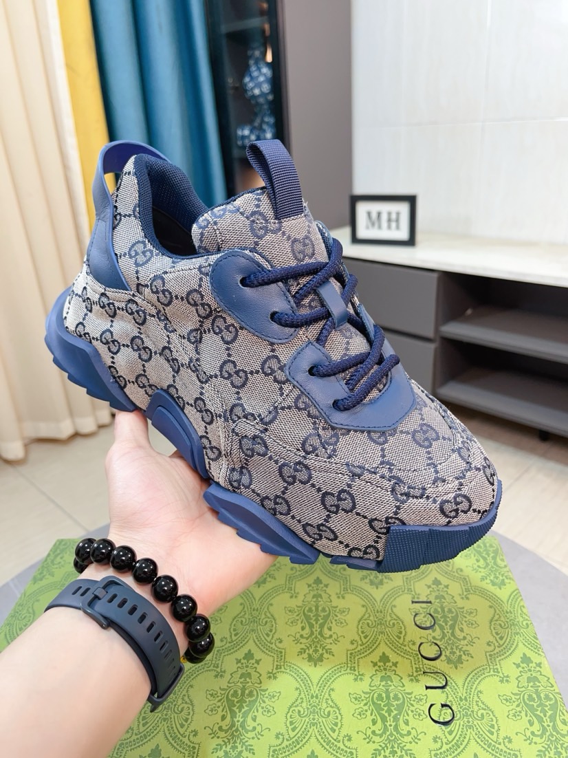 Gucci高仿藍色老花男士運動鞋 經典帆布材質厚底款式｜歐美奢侈品精品推薦
